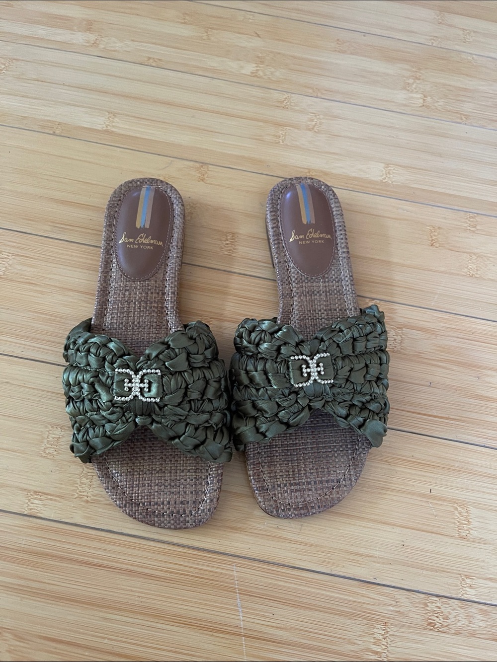 Women Sam Edelman Olive Braided Slide Sandals with Crystal Double-G Accent 7.5